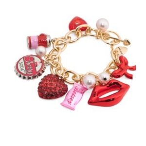 NEW NWT Betsey Johnson Charming Gold and Red Charm Bracelet
